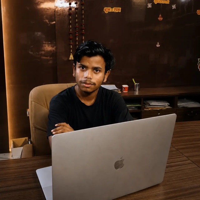 Vansh Kashyap, software developer, at his office desk in New Delhi